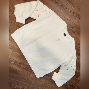 GAP Oversized White Crewneck Fancy Sl3eeve Sweatshirt Sweater Top Size XL NWT